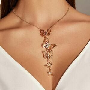 3/30 Gold Rhinestone Butterfly Pendant Necklace Approx 18.5 inches